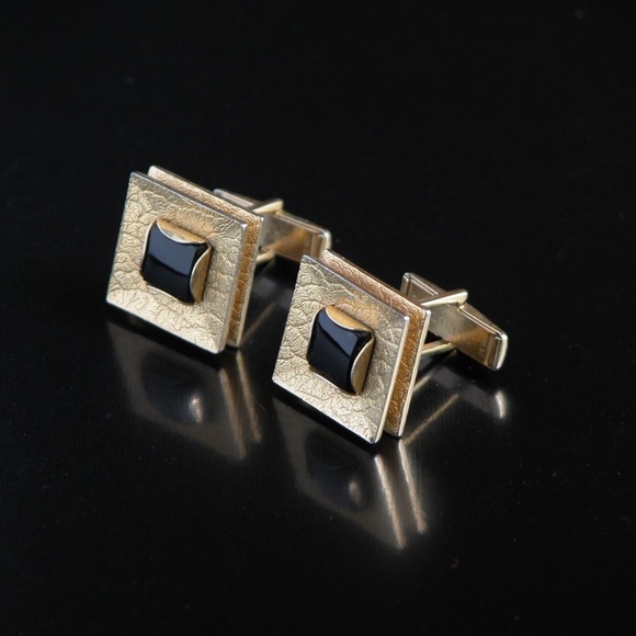 Pioneer Other - Vtg 1960s Black Onyx Cufflinks Mid Century Modern